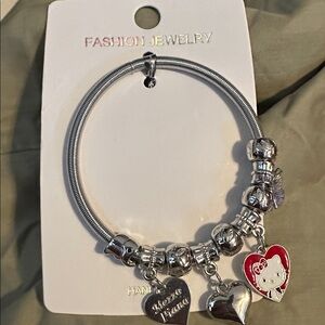 Silver Charm Bracelet with Heart, Hello Kitty and Charms